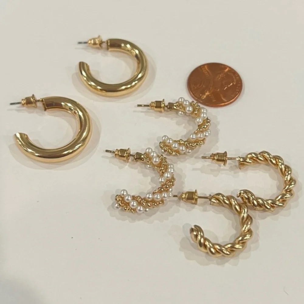 NEW‎ 3 pcs earring set gold hoop earrings